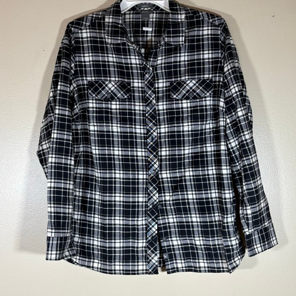 Eddie Bauer Classic Fit Black and White Button Down Size Large